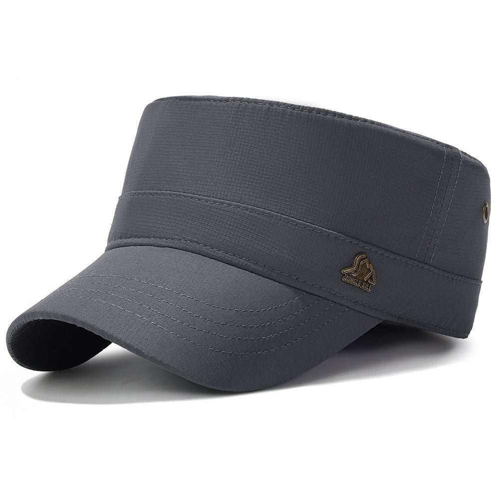 JUNGLE BILL Fashion Casual Flat Top Cap Outdoor Quick Dry Waterproof Sun Protection Hat with Metal Badge
