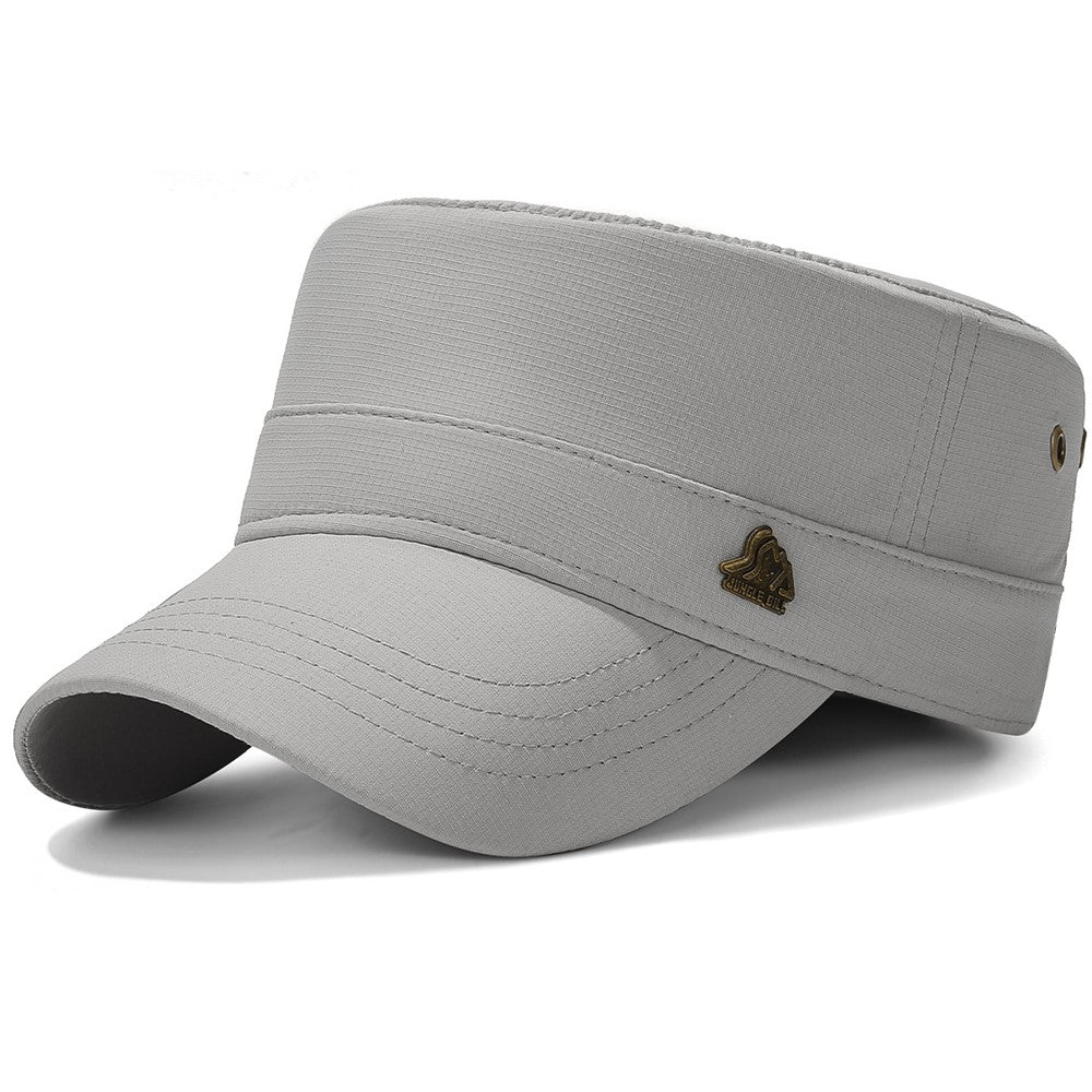 JUNGLE BILL Fashion Casual Flat Top Cap Outdoor Quick Dry Waterproof Sun Protection Hat with Metal Badge