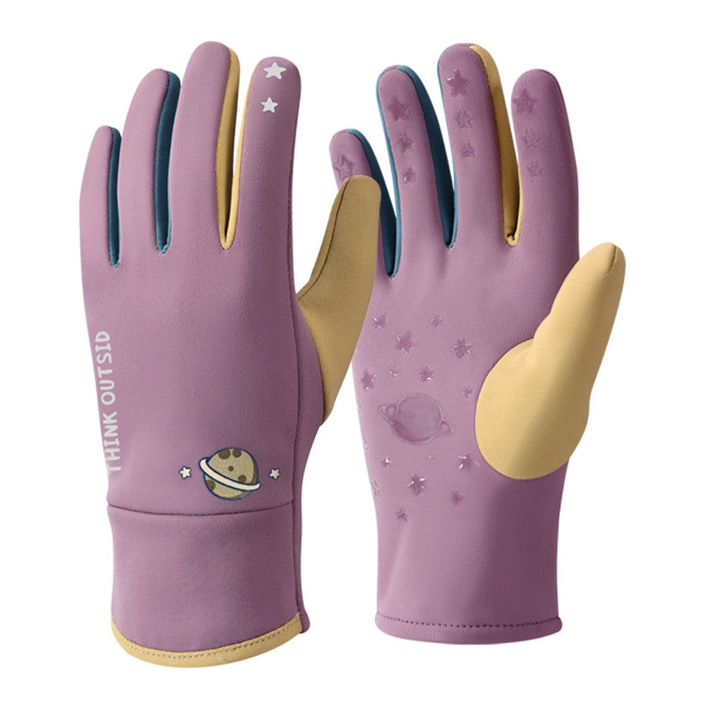 DRST41 Color Splicing Winter Gloves for Children Warm Fleece Lined Outdoor Cycling Non Slip Mittens