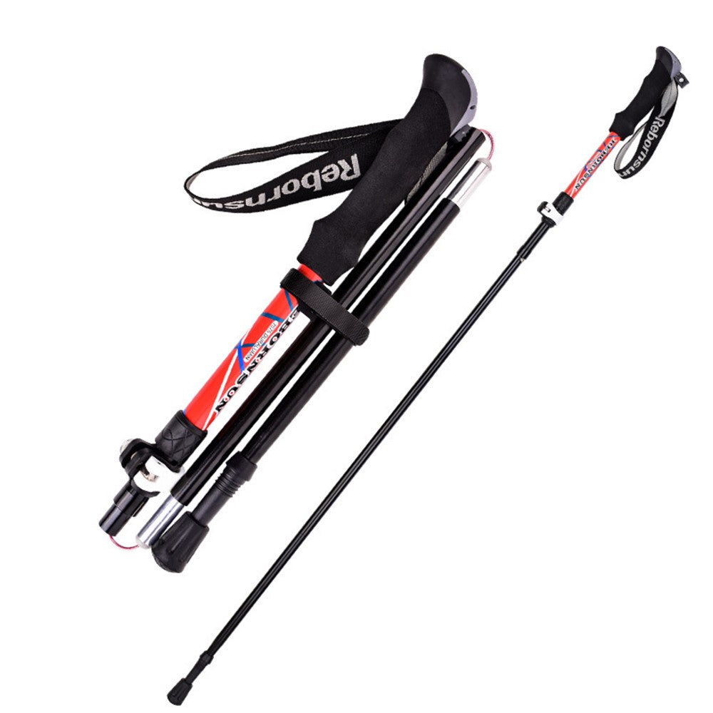 REBORNSUN RBZD0304 Folding Aluminum Alloy Trekking Pole 5-Section Ultra-Light Hiking Stick Adjustable Outdoor Ultra-Short Hiking Pole with External Safe Lock