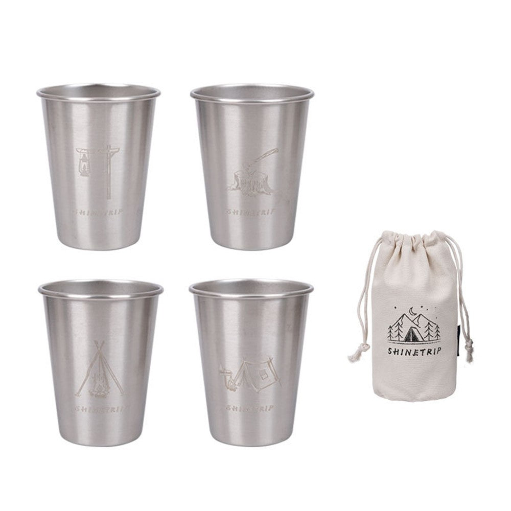 SHINETRIP A403 4Pcs / Set 350ml Stainless Steel Camping Cup Outdoor Traveling Coffee Mug BPA Free, No FDA Certificate