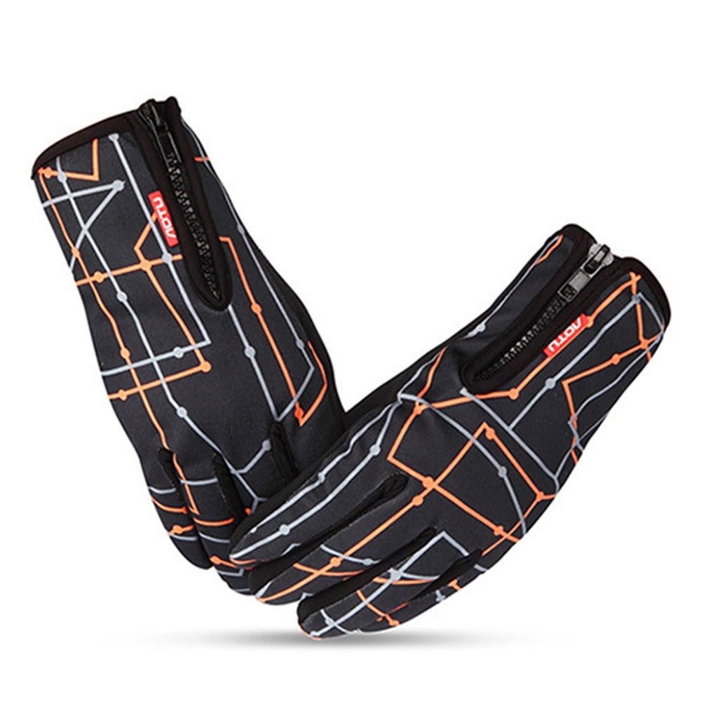 AOTU 1 Pair Cold Weather Windproof Cycling Gloves Touch Screen Fleece Warm Gloves for Outdoor Activities