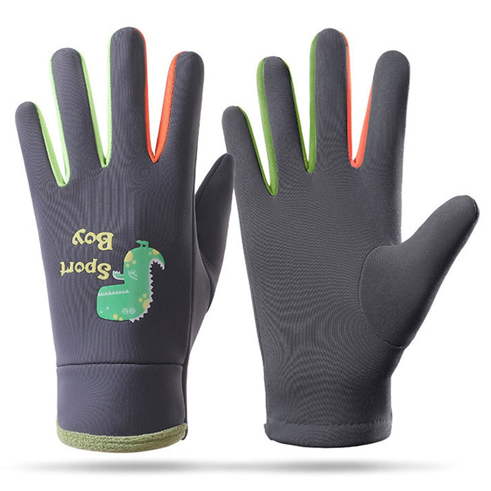 AOTU 1 Pair Winter Children Waterproof Gloves Kids Sports Reflective Fleece Lining Mittens For 8-13 Years Old