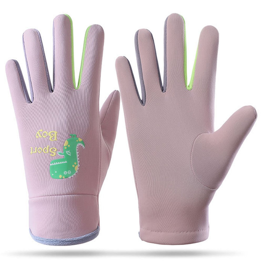 AOTU 1 Pair Kids Sports Reflective Fleece Lining Mittens Winter Children Waterproof Gloves For 3-8 Years Old