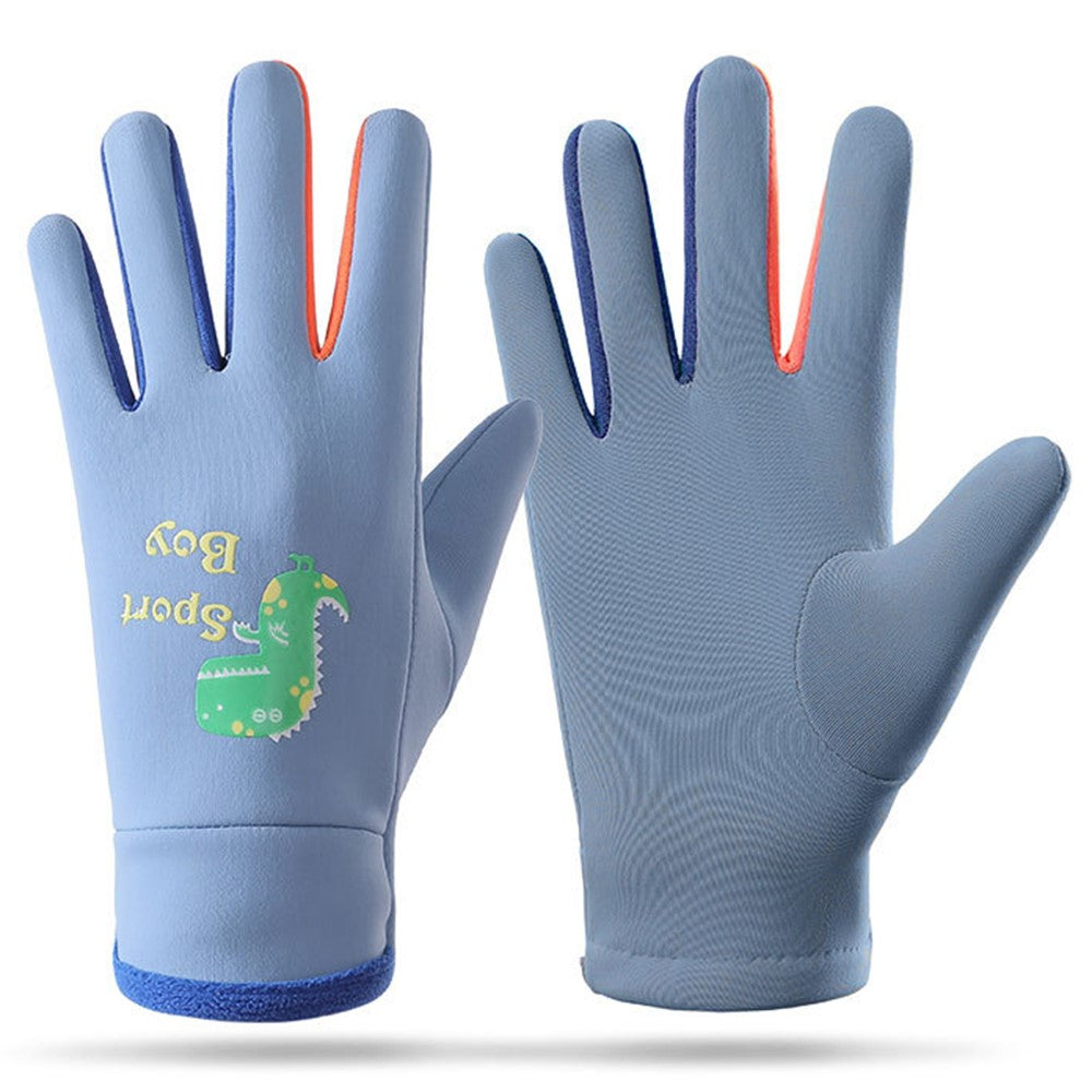 AOTU 1 Pair Kids Sports Reflective Fleece Lining Mittens Winter Children Waterproof Gloves For 3-8 Years Old