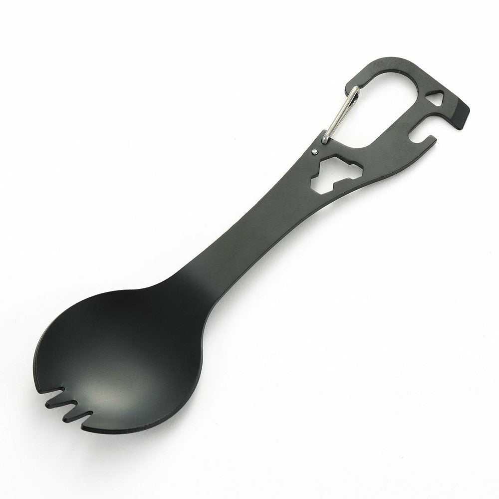 DIY058 2-in-1 Spoon Fork 420 Stainless Steel Outdoor Camping Cutlery Bottle Opener Tool No FDA, BPA Free