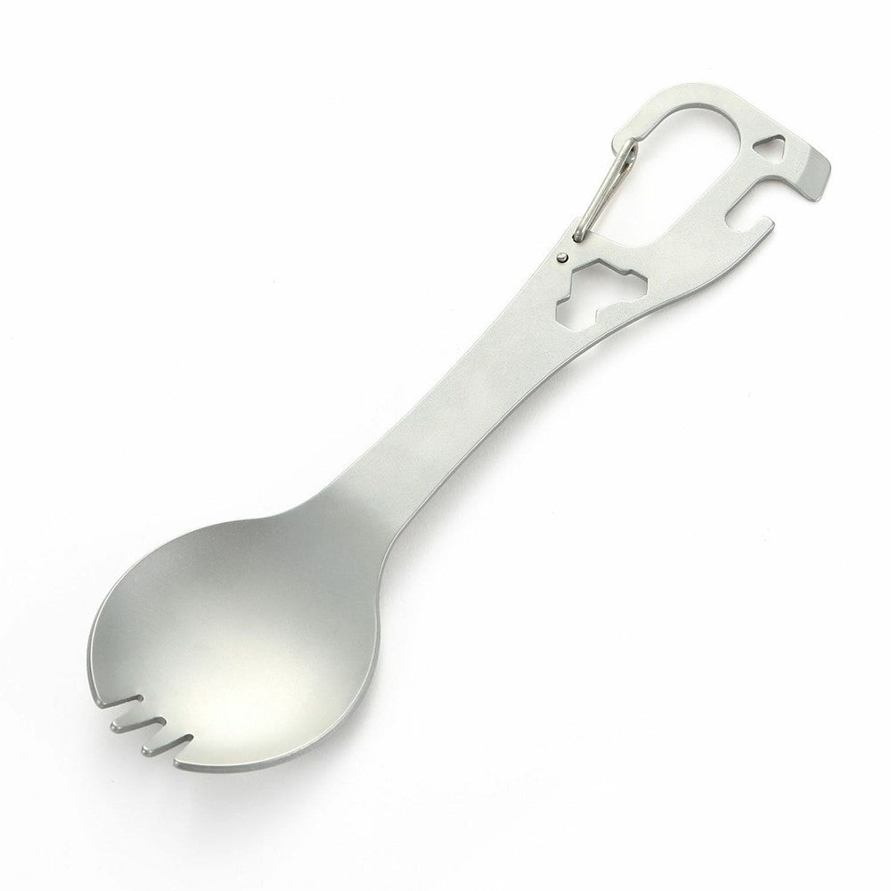 DIY058 2-in-1 Spoon Fork 420 Stainless Steel Outdoor Camping Cutlery Bottle Opener Tool No FDA, BPA Free