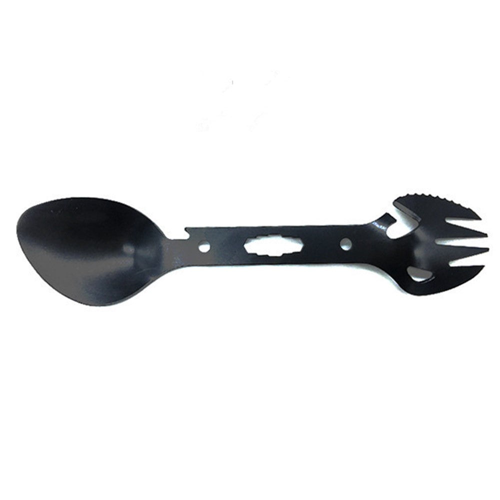 DIY0432 10-in-1 Utility Tactical Spork Stainless Steel Spoon Bottle Opener Camping Utensil No FDA Certificate