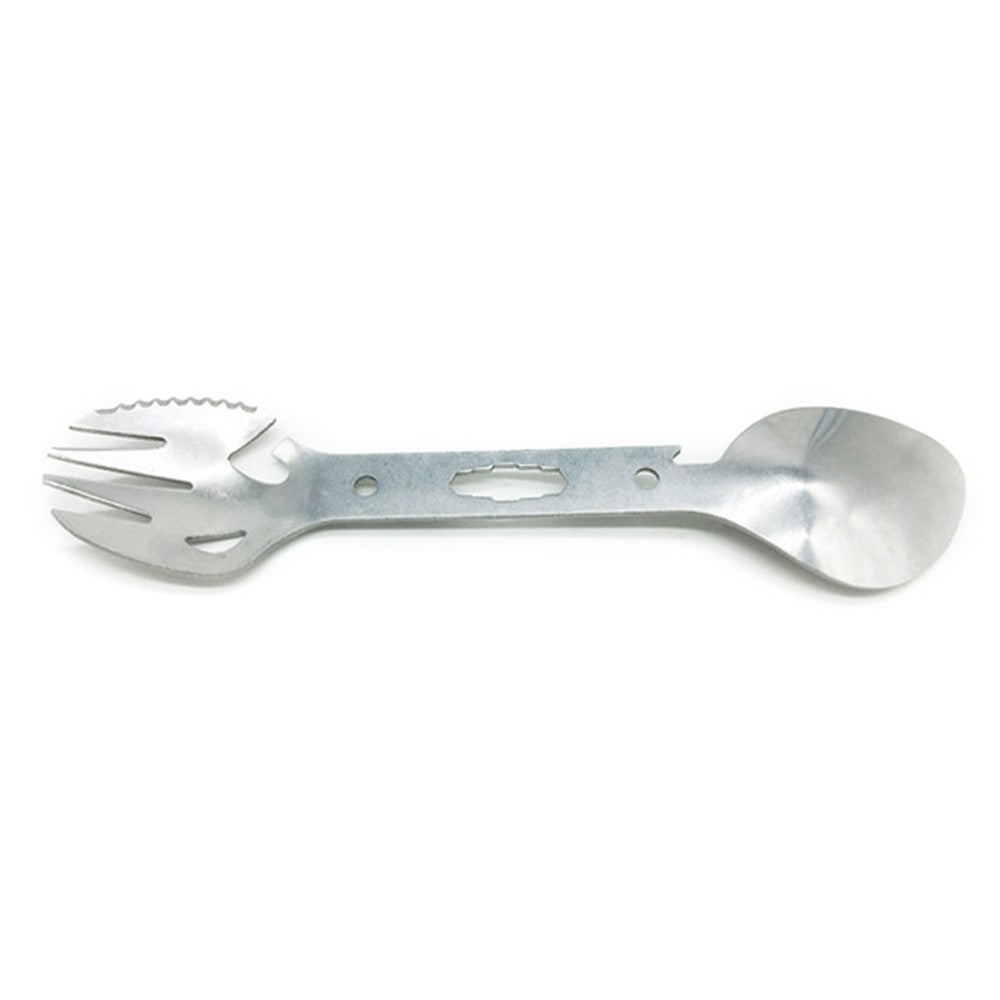 DIY0432 10-in-1 Utility Tactical Spork Stainless Steel Spoon Bottle Opener Camping Utensil No FDA Certificate