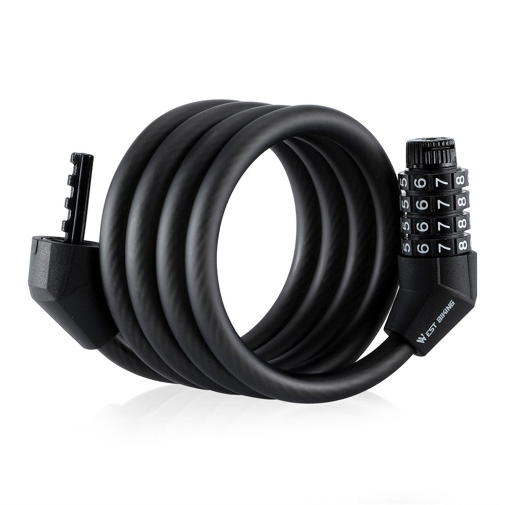 WEST BIKING YP0705106 Bicycle Steel Cable Security Lock 4 Digit Password Anti-Theft Bike Lock