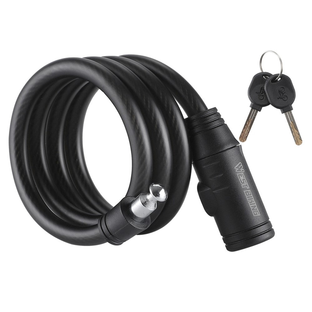 WEST BIKING YP0705113 Bicycle PVC Steel Cable Lock Anti-Theft Thickened MTB Road Bike Lock