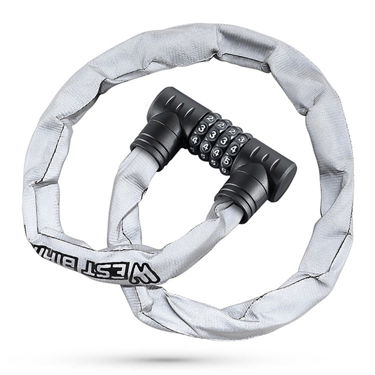 WEST BIKING YP0705112 Reflective Chain Bike Lock 4 Digits Portable E-Bike Anti Theft Password Lock