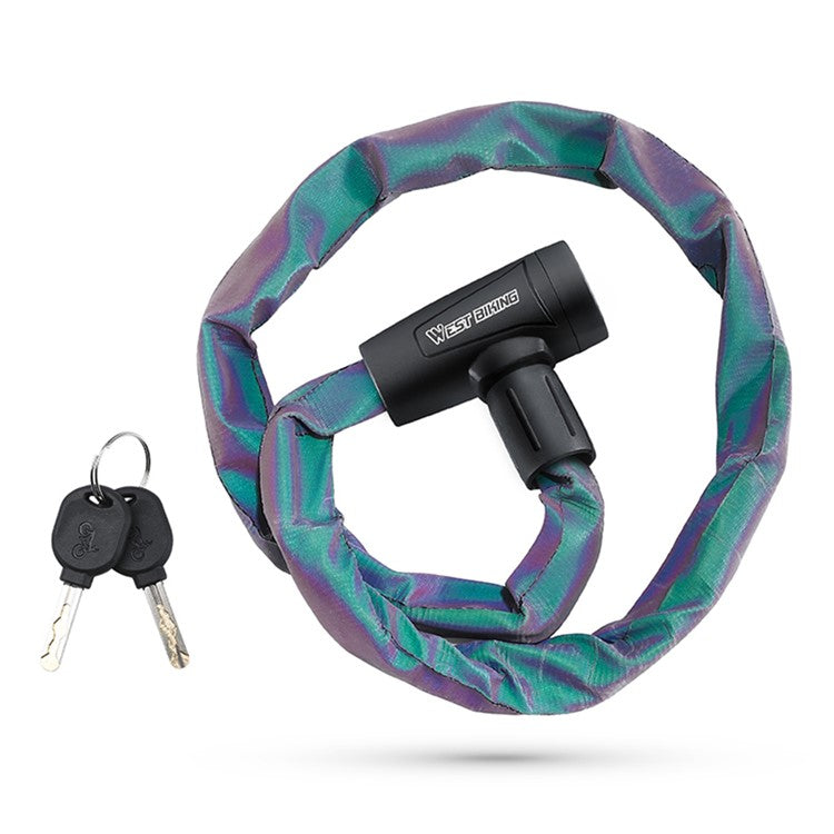 WEST BIKING YP0705111 Reflective Chain Bike Lock Portable E-Bike Anti Theft Lock with 2 Keys