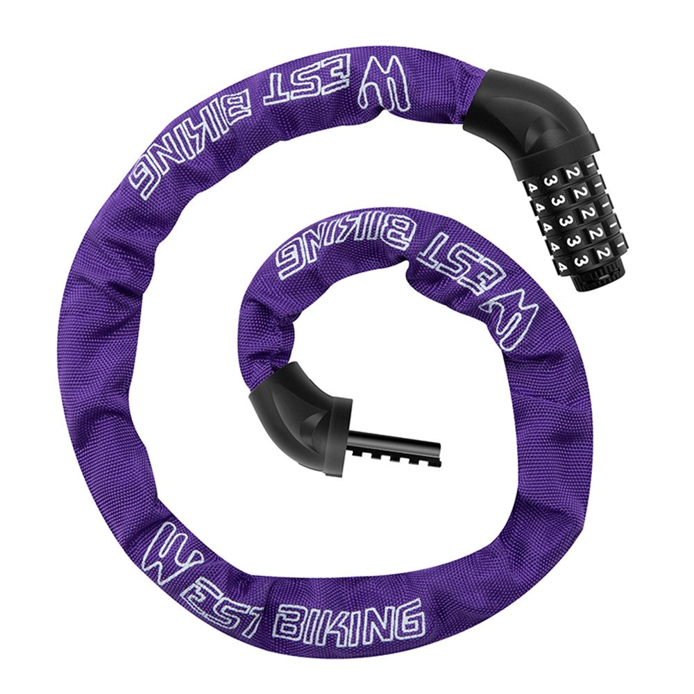 WEST BIKING YP0705119 Bicycle Anti Theft Chain Lock 5 Digit Combination Lock for Mountain Bike