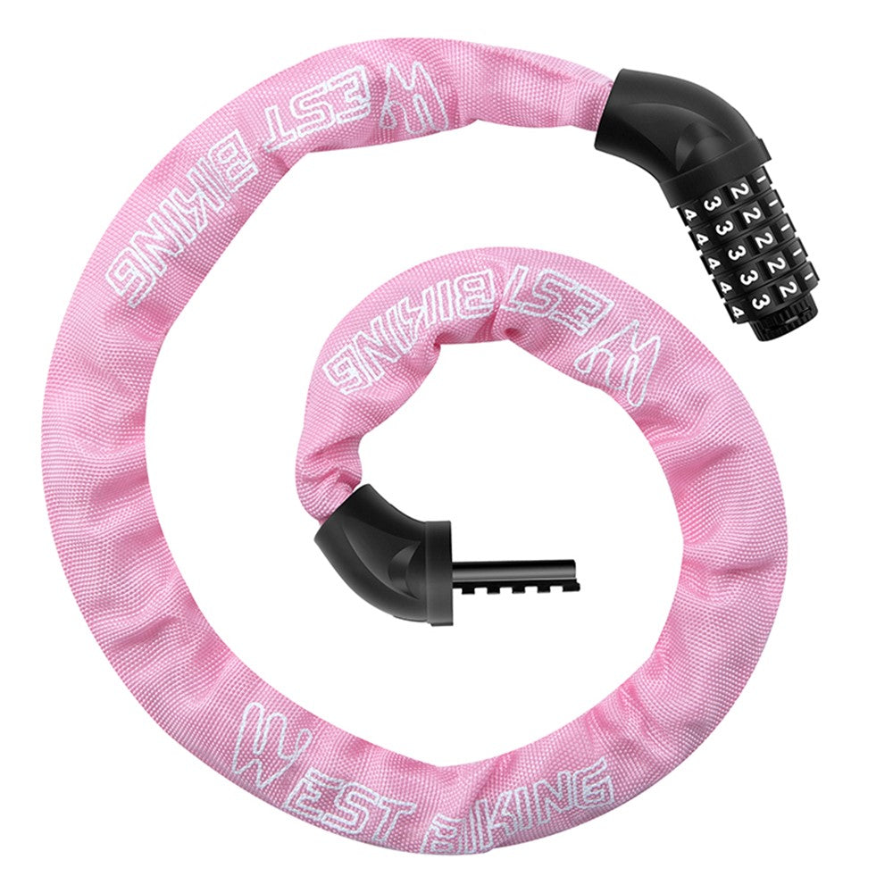 WEST BIKING YP0705119 Bicycle Anti Theft Chain Lock 5 Digit Combination Lock for Mountain Bike