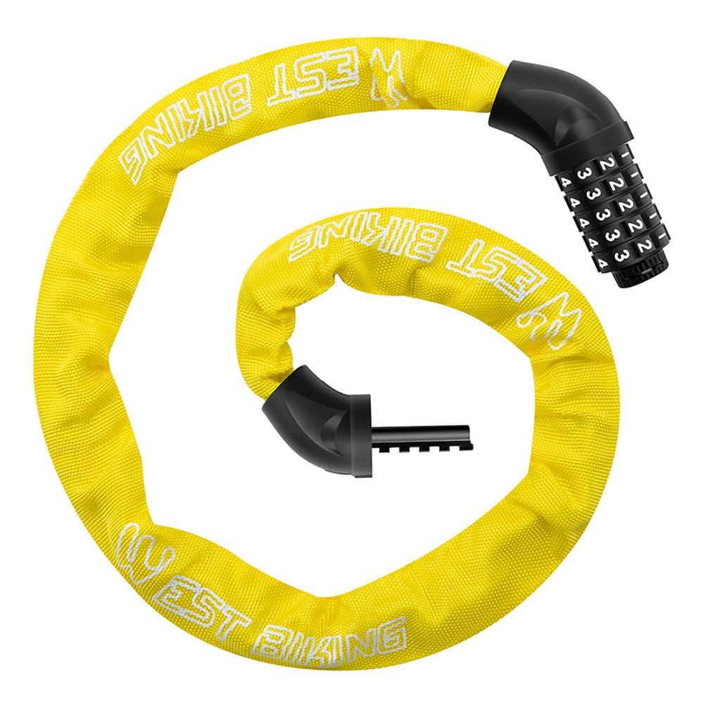 WEST BIKING YP0705119 Bicycle Anti Theft Chain Lock 5 Digit Combination Lock for Mountain Bike