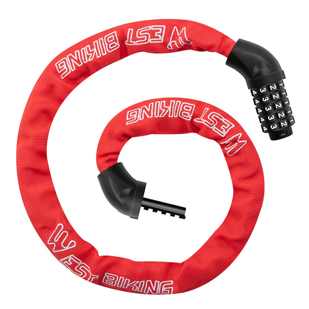 WEST BIKING YP0705119 Bicycle Anti Theft Chain Lock 5 Digit Combination Lock for Mountain Bike