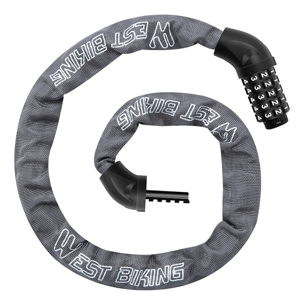 WEST BIKING YP0705119 Bicycle Anti Theft Chain Lock 5 Digit Combination Lock for Mountain Bike