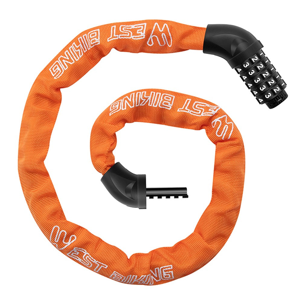 WEST BIKING YP0705119 Bicycle Anti Theft Chain Lock 5 Digit Combination Lock for Mountain Bike