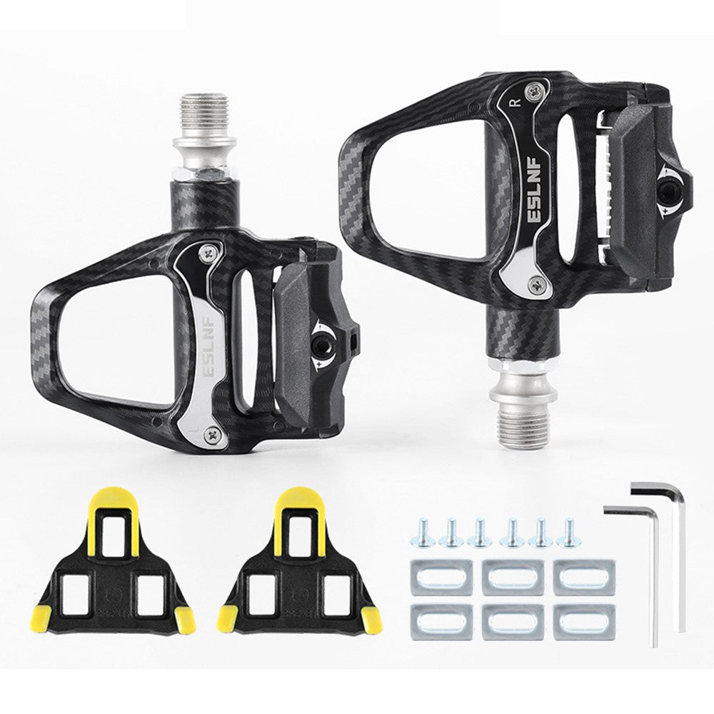 ESLNF 10EE0031 Mountain Road Bike Pedals Self Locking Carbon Fiber Texture Aluminum Alloy Pedals