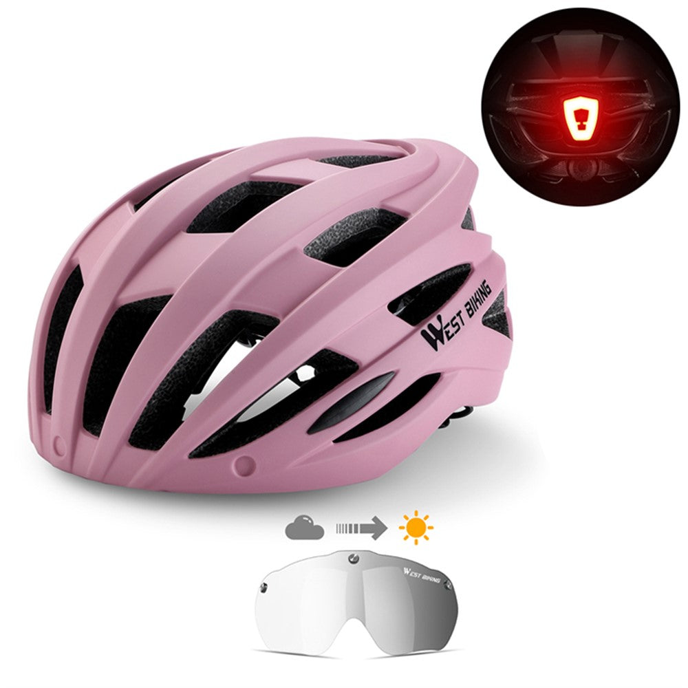 WEST BIKING YP1602564 Photochromic Lens Detachable Goggles PC Shell Cycling Helmet with Tail Light