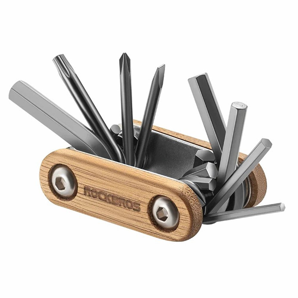 ROCKBROS Bike Multitool Bike Tool Kit 8 in 1 Steel Wood Bicycle Tool Survival Gear