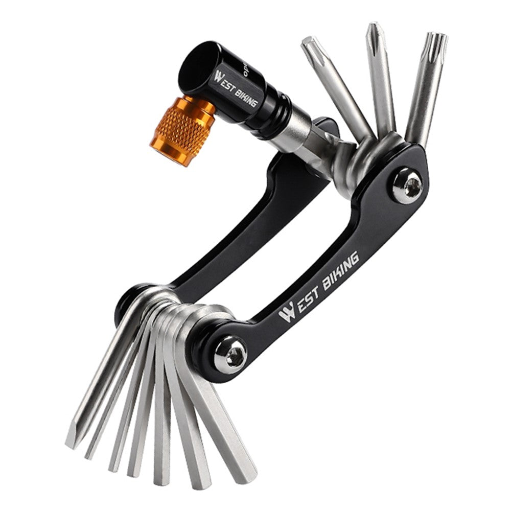 WEST BIKING YP0719349 Multifunction CRV Steel Bicycle Repair Tool CO2 Air Nozzle Screwdriver Wrench Kit