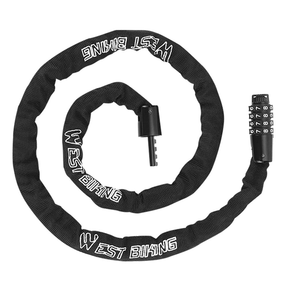 WEST BIKING YP0705089 1.15m Combination Bike Chain Lock Anti-theft 4 Code Safety Heavy Duty Alloy Bicycle Chain Lock
