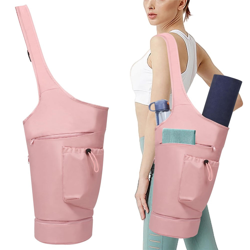 Yoga Mat Carrier Bag Large Opening Polyester Gym Bag with Waterproof Pocket and Drawstring Water Bottle Holder