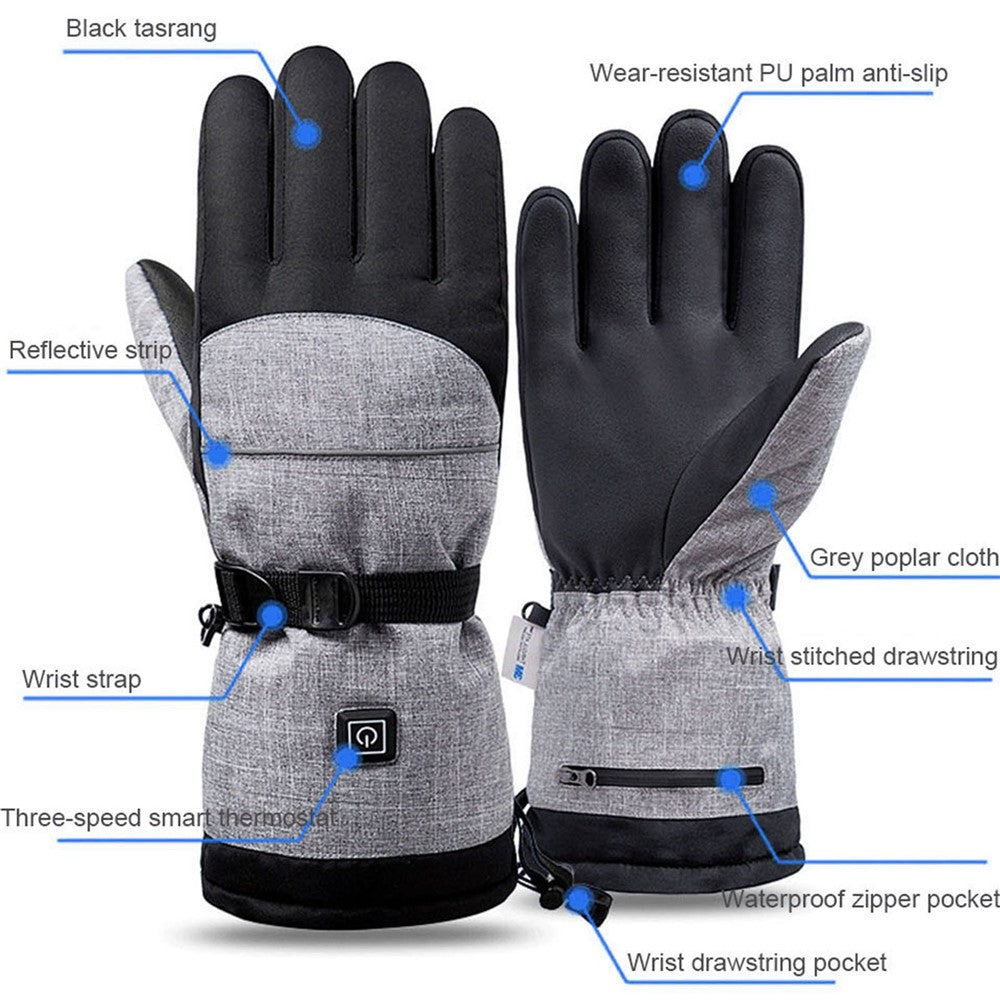 1 Pair Winter Waterproof Heating Hand Warmer Touch Screen Electric Thermal Gloves for Snowboard Cycling Ski with Battery Box