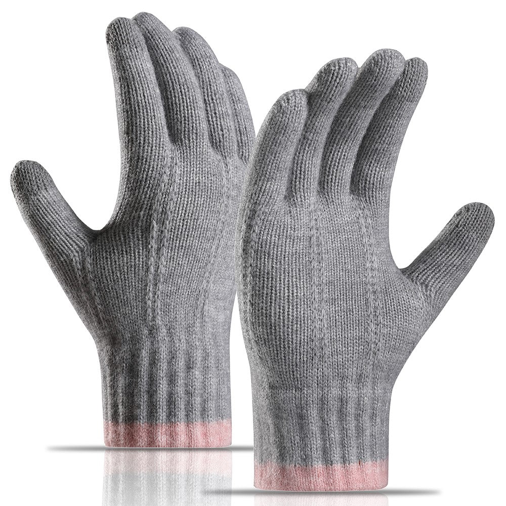 1 Pair Women Winter Cycling Knitted Thicken Warm Gloves Touch Screen Full Finger Gloves with Tree Decor