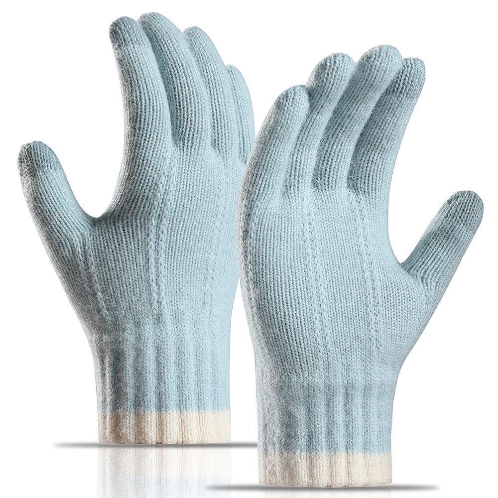 1 Pair Women Winter Cycling Knitted Thicken Warm Gloves Touch Screen Full Finger Gloves with Tree Decor