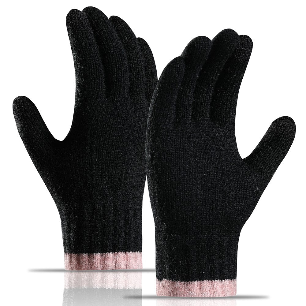 1 Pair Women Winter Cycling Knitted Thicken Warm Gloves Touch Screen Full Finger Gloves with Tree Decor