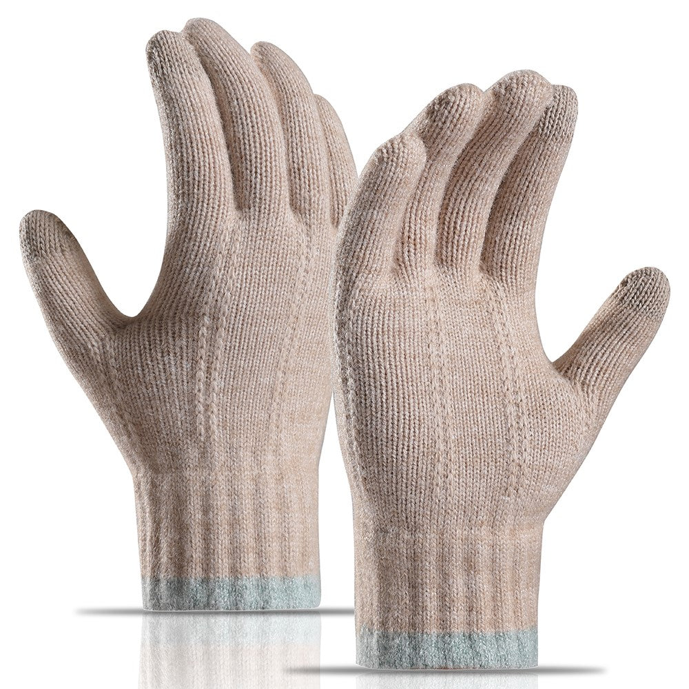 1 Pair Women Winter Cycling Knitted Thicken Warm Gloves Touch Screen Full Finger Gloves with Tree Decor