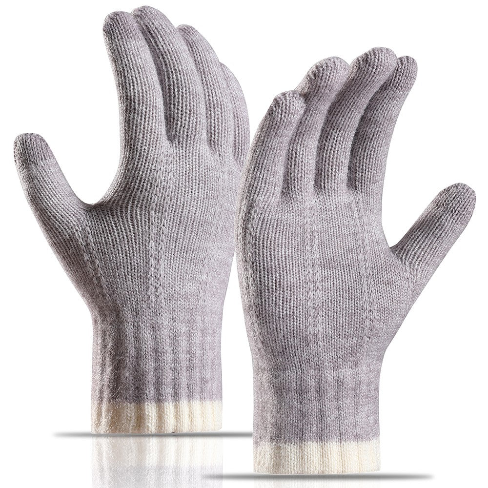 1 Pair Women Winter Cycling Knitted Thicken Warm Gloves Touch Screen Full Finger Gloves with Tree Decor