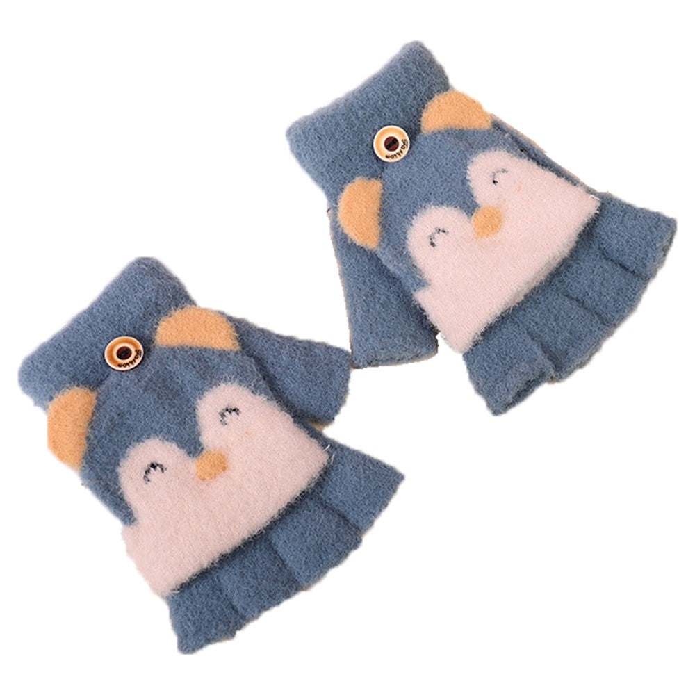 1 Pair Kids Mink Velvet Warm Gloves Half Finger Cover Cartoon Shape