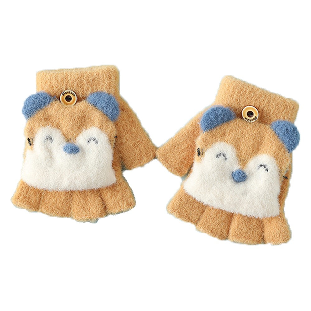 1 Pair Kids Mink Velvet Warm Gloves Half Finger Cover Cartoon Shape