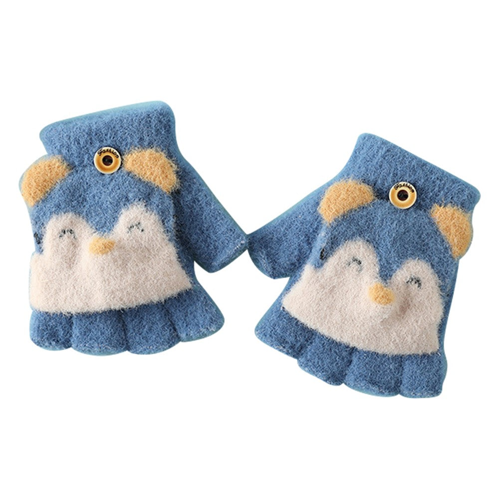 1 Pair Kids Mink Velvet Warm Gloves Half Finger Cover Cartoon Shape