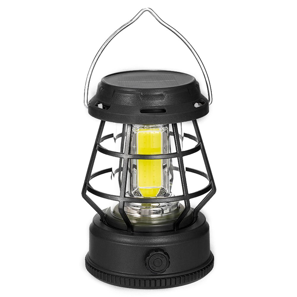 Retro Portable Camping Light Stepless Dimming Tent Lantern Hanging Lamp, Solar Powered