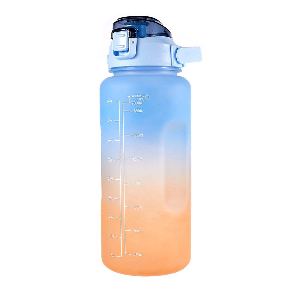 2L Portable Outdoor Travel Sports Water Bottle Fitness Straw Cup with Time Marker BPA Free, No FDA Certificate