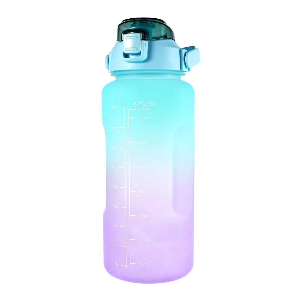2L Portable Outdoor Travel Sports Water Bottle Fitness Straw Cup with Time Marker BPA Free, No FDA Certificate