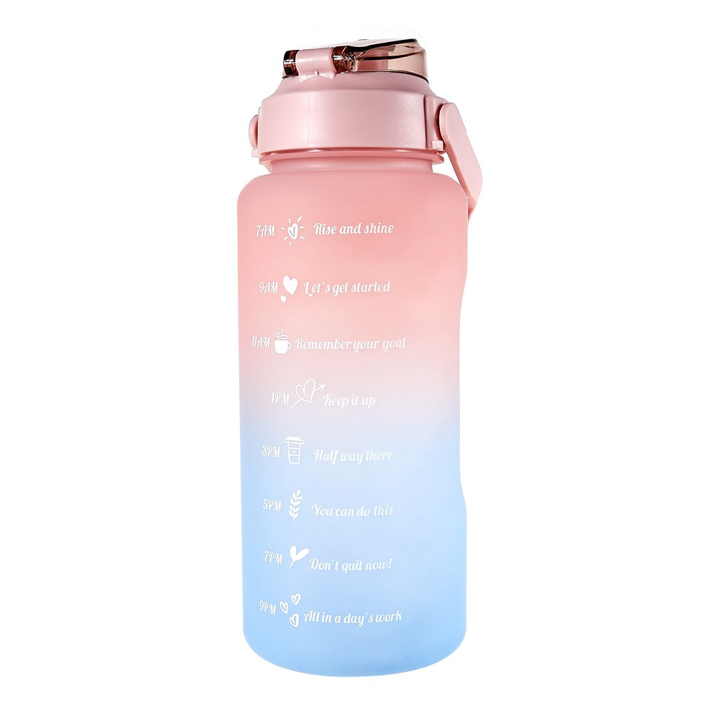 2L Portable Outdoor Travel Sports Water Bottle Fitness Straw Cup with Time Marker BPA Free, No FDA Certificate