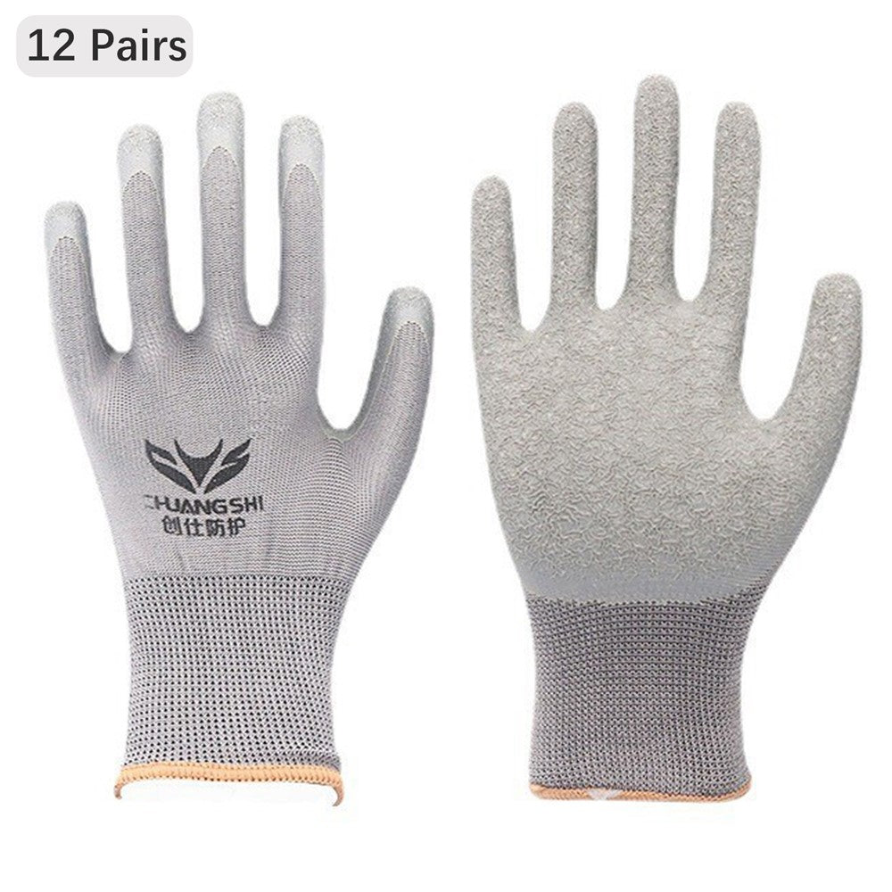 CHUANGSHI 12 Pairs Latex+Nylon Gloves Construction Site Labor Protection Gloves