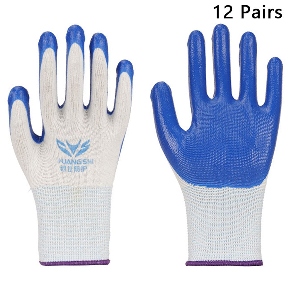 CHUANGSHI 12 Pairs NBR Work Gloves Anti-Slip Grip Builders Gloves