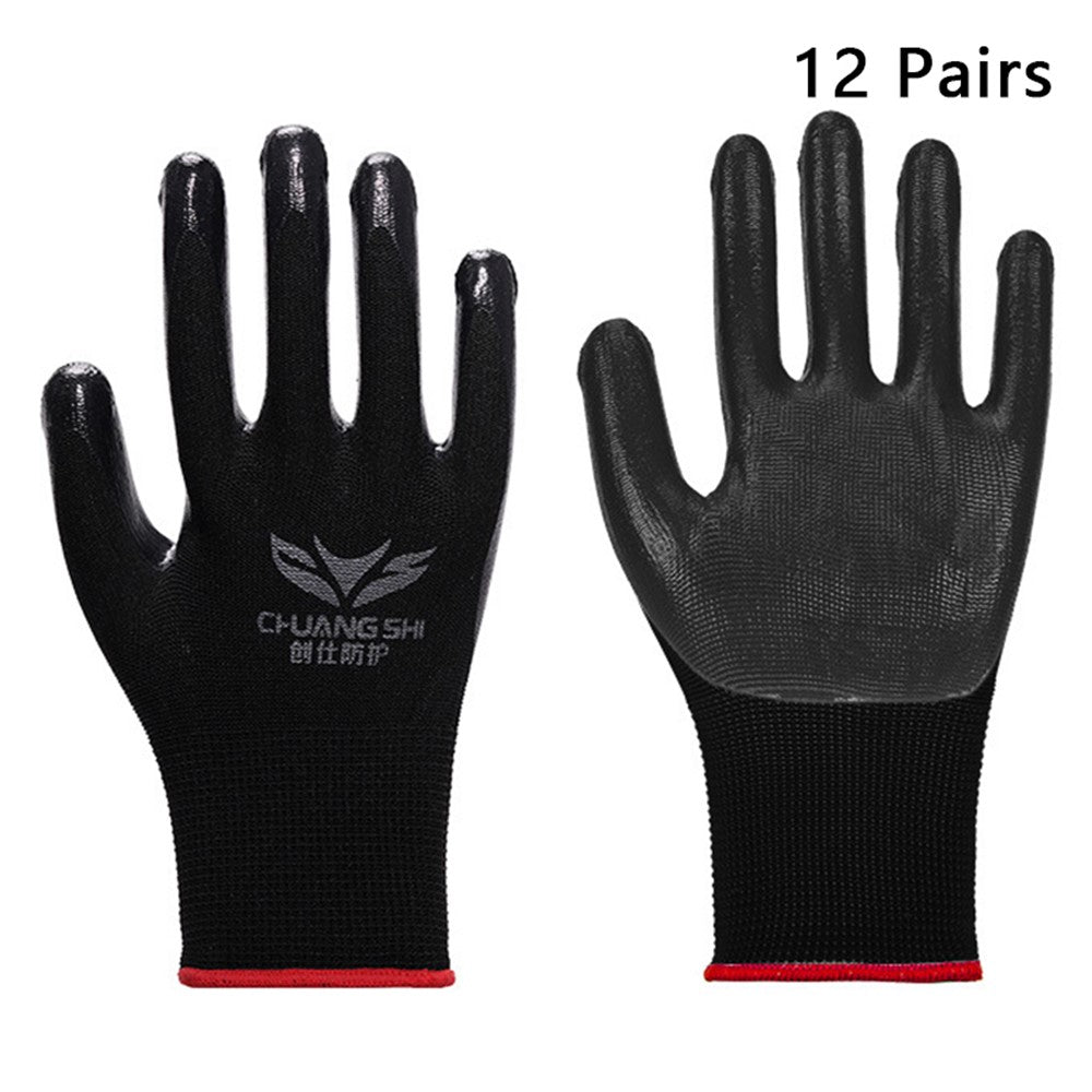 CHUANGSHI 12 Pairs NBR Work Gloves Anti-Slip Grip Builders Gloves