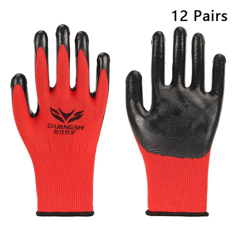 CHUANGSHI 12 Pairs NBR Work Gloves Anti-Slip Grip Builders Gloves
