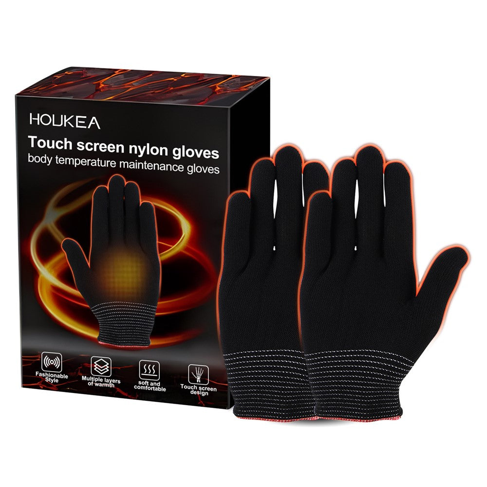 HOUKEA HKA06-A021-2-BK2 1 Pair Nylon Gloves Winter Outdoor Sports Skiing Touch Screen Hand Warm Gloves