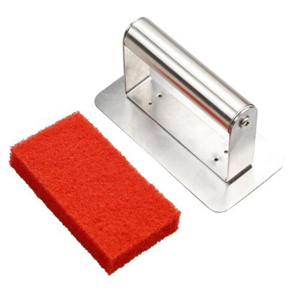 Teppanyaki Griddle Barbecue Grill Pan Cleaning Brush Scrubber Pad with Stainless Steel Handle