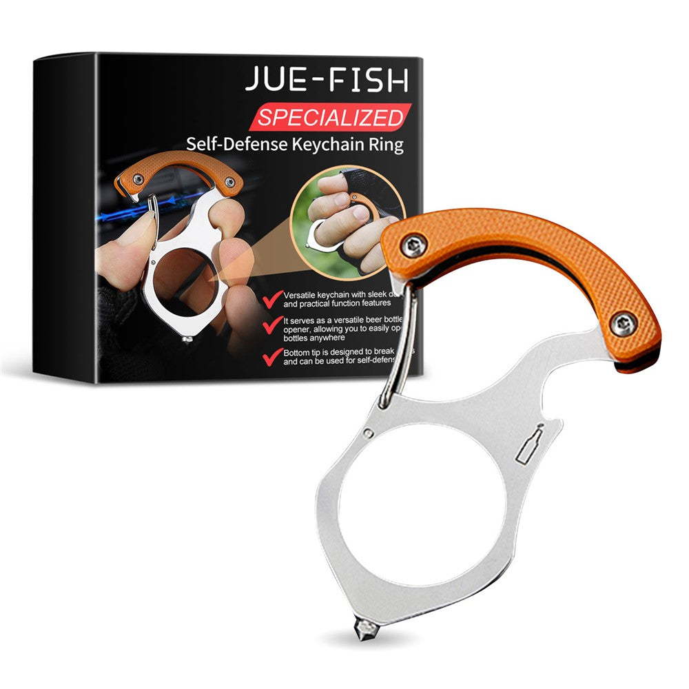 JUE-FISH JUB06-A041-1-BK1 Multifunction Metal Self Defense Keychain Ring Bottle Opener Glass Breaker