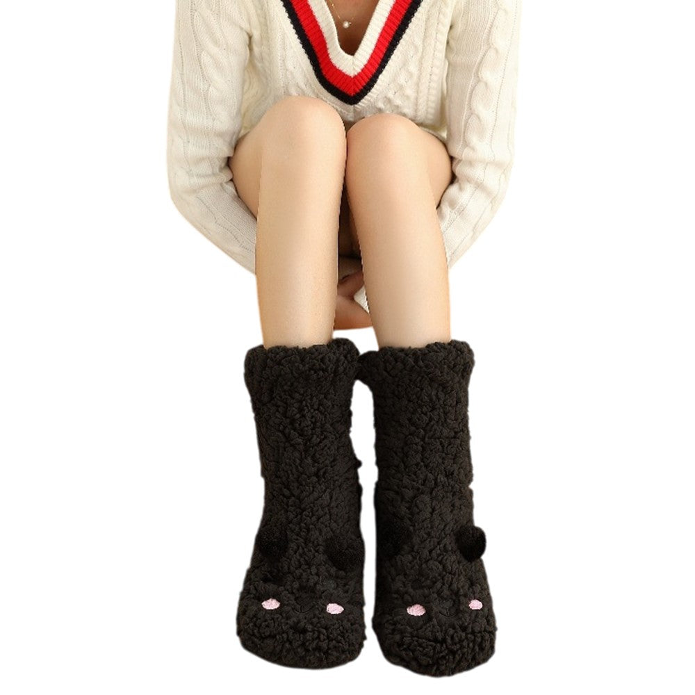 Cute Bear Fleece-Lined Sleeping Socks Cartoon Design Winter Thick Warm Floor Socks